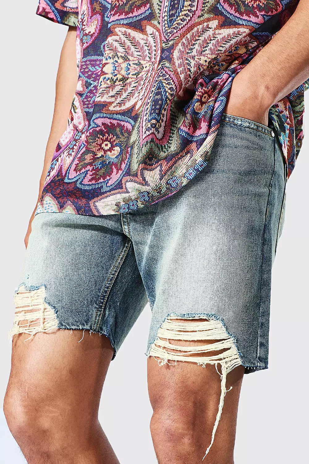 Thigh rip best sale denim shorts